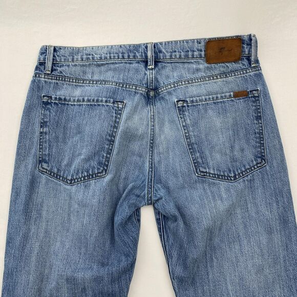 7 For All Mankind Jeans Mens 34x31 Blue Slimmy Straight Fit Denim Whiskered - Picture 5 of 11